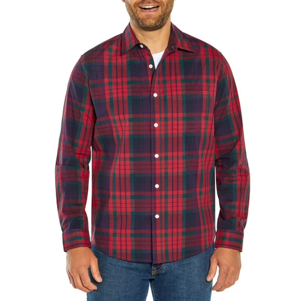 NEW Men's Gap Red Plaid Long Sleeve Woven Shirt Large Preppy Red Blue MSRP $60